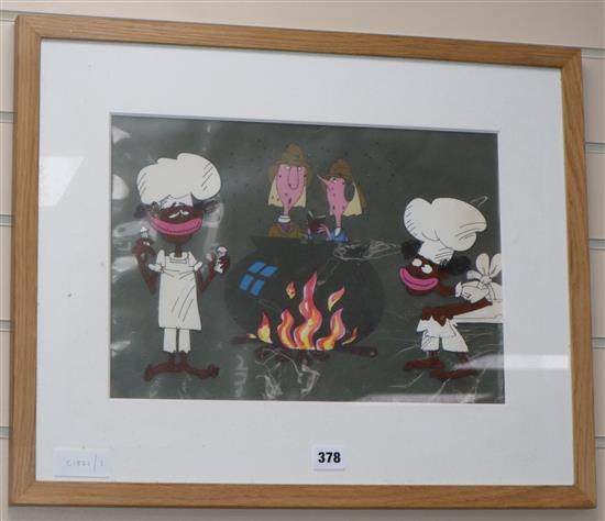 Bob Godfrey, animation cell, Missionaries in the cookpot, 27 x 39cm